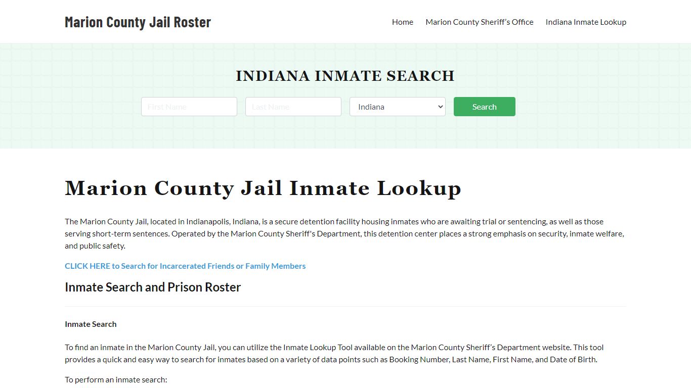 Marion County Jail Roster Lookup, IN, Inmate Search